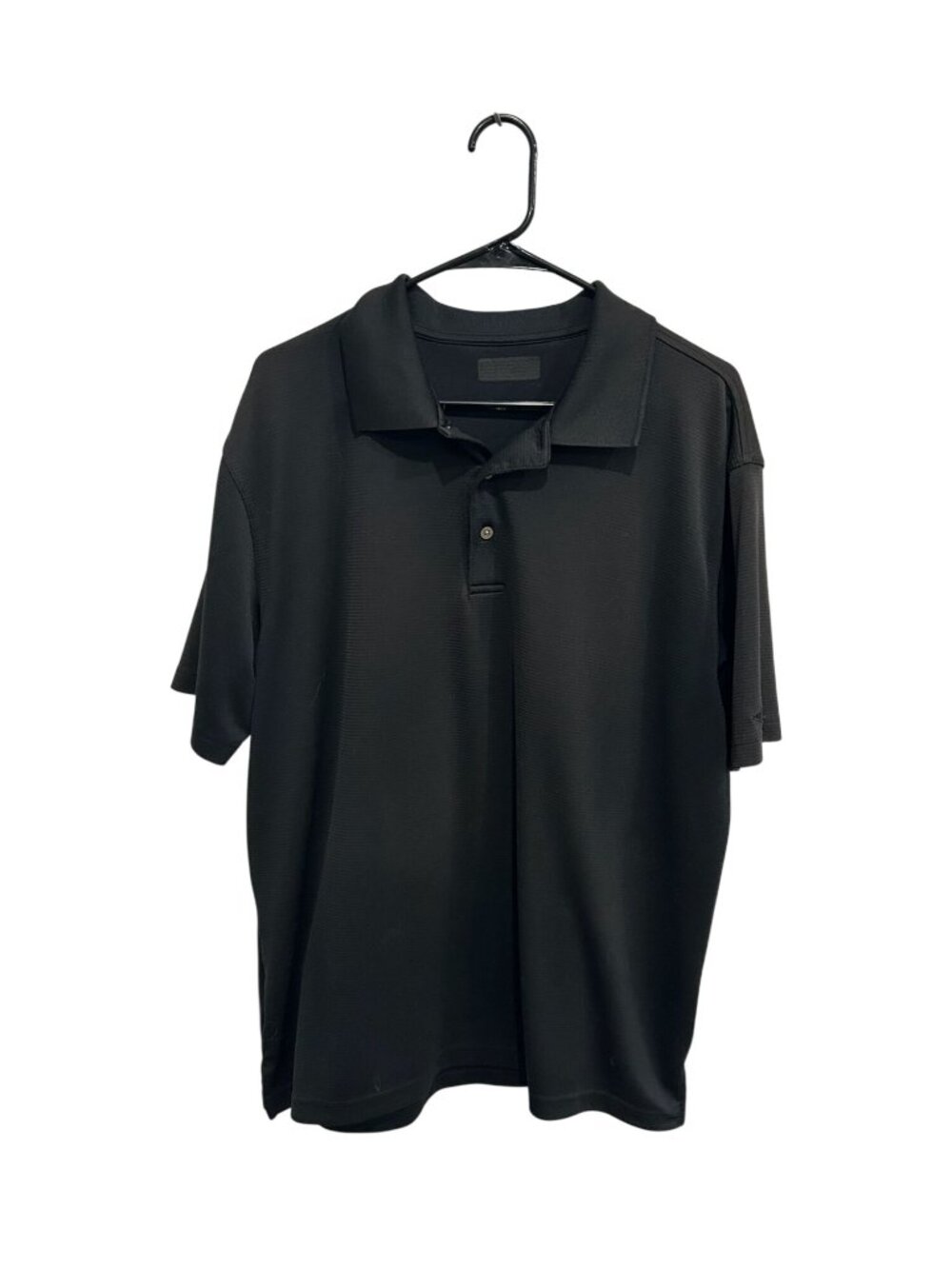 Black Mens Short Sleeve Polo Shirt Polyester Ribbed Texture Retro Minimalist